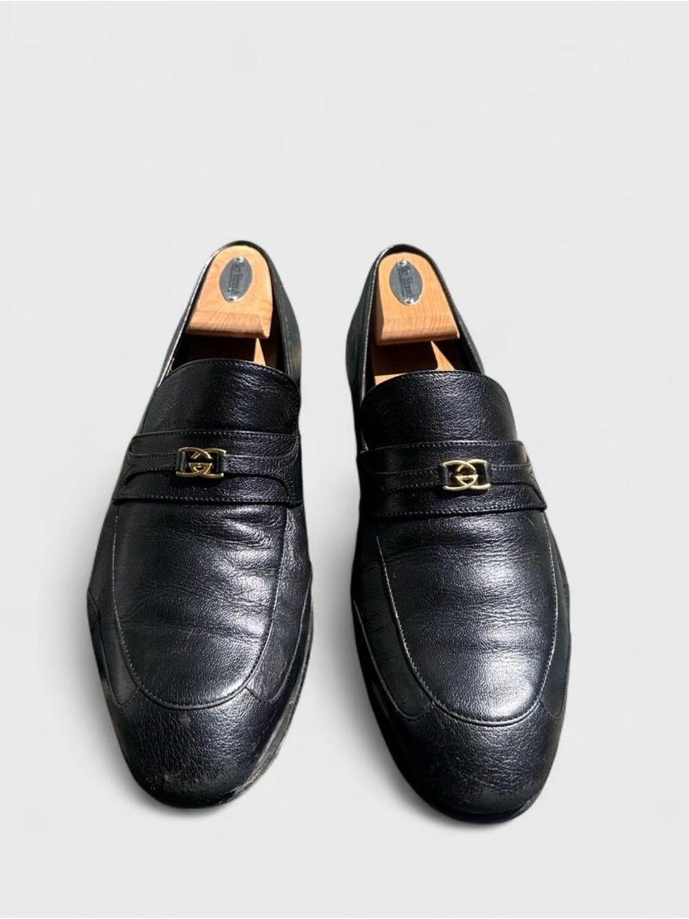 Gucci Mens Interlocking G Logo Pebble Grain Leather Loafers Black - 10.5